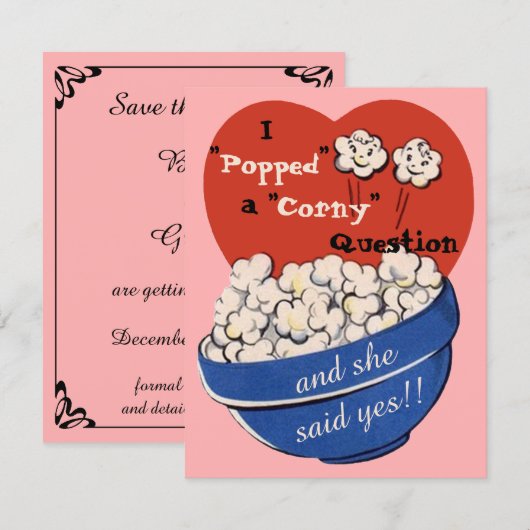 ポップコーンの戯れ質問, かわいいレトロの結婚式予告を保存 招待状 (正面/裏面)