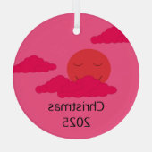 ポップコーンの雲と日の出:明るい赤紫色 ガラスオーナメント (裏面)