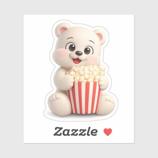 ポップコーンを食べるかわいいクマのキャラクター シール (シート)
