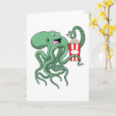 ポップコーンを食べるタコ カード (黄色い花)