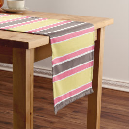 ポップコーンイエローバブルガムピンクコーヒーブラウンストライプコーヒー ショートテーブルランナー