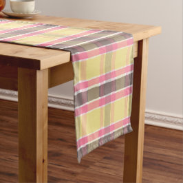 ポップコーンイエローバブルガムピンクコーヒーブラウンプレイド ショートテーブルランナー