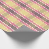 ポップコーンイエローバブルガムピンクコーヒーブラウンプレイド ラッピングペーパー (角)