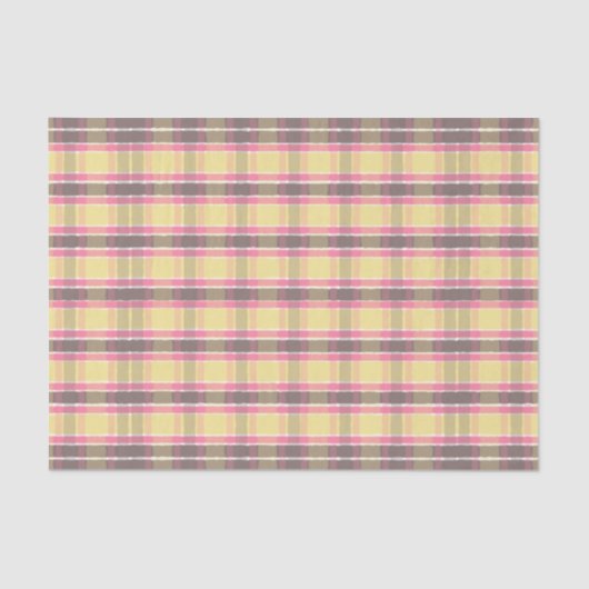 ポップコーンイエローバブルガムピンクコーヒーブラウンプレイド 薄葉紙 (正面)