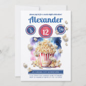 ポップコーンクール映画ナイトシネマパーティー水彩 招待状 (正面)