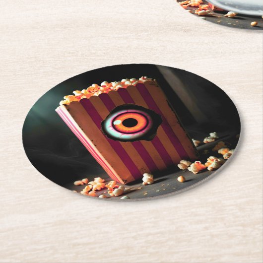 ポップコーンコースターの不気味な眼球 ラウンドペーパーコースター (アングル)