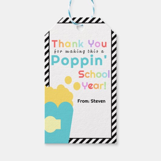 ポップコーンテーマ先生年度末お礼 ギフトタグ (正面)