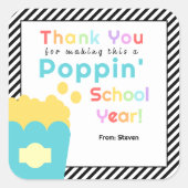 ポップコーンテーマ先生年度末お礼 スクエアシール (正面)