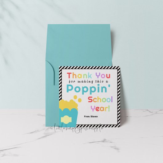 ポップコーンテーマ先生年度末サンキューカード 招待状