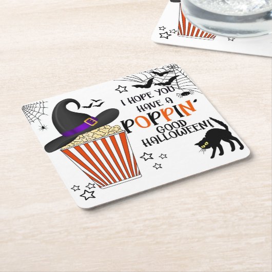 ポップコーントリックまたはトリートスクエアシール スクエアペーパーコースター (アングル)