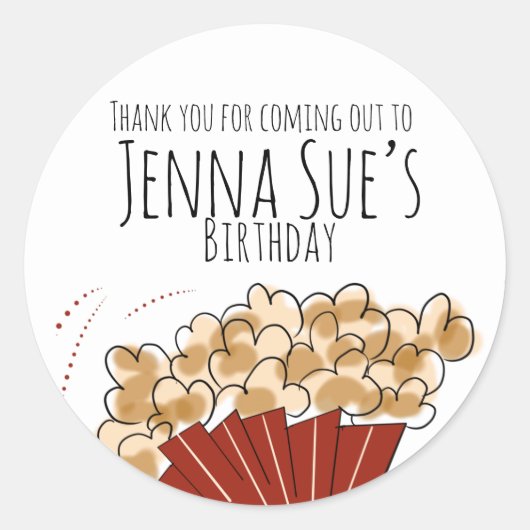 ポップコーンドードルムービーアウトドアパーティー誕生日 ラウンドシール (正面)
