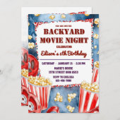 ポップコーンバックヤードムービーナイトバースデーパーティー 招待状 (正面/裏面)