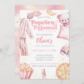 ポップコーンパジャマススリーポバースランバーパーティー誕生日 招待状 (正面/裏面)