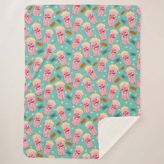 ポップコーンパターンムービーナイトシアターおもしろいティール(緑がかった色) シェルパブランケット (正面)