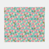 ポップコーンパターンムービーナイトシアターおもしろいティール（緑がかった色） フリースブランケット (正面(横))