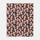 ポップコーンパターンムービーナイトシアターおもしろいブラック フリースブランケット (正面)