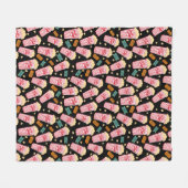 ポップコーンパターンムービーナイトシアターおもしろいブラック フリースブランケット (正面(横))