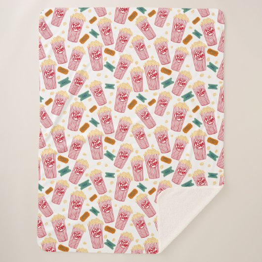 ポップコーンパターンムービーナイトシアターおもしろいホワイト シェルパブランケット (正面)