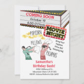 ポップコーンピローズパジャマスガールムービーナイト誕生日 招待状 (正面)