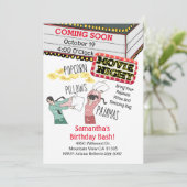 ポップコーンピローズパジャマスガールムービーナイト誕生日 招待状 (スタンド正面)