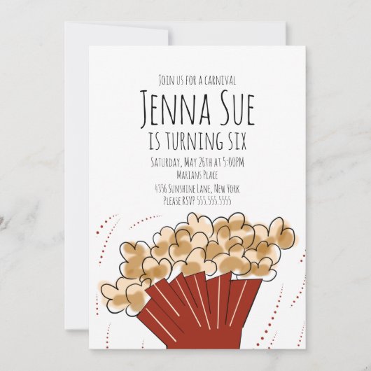 ポップコーンムービーアウトドアパーティー誕生日招待状 招待状 (正面)