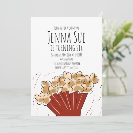 ポップコーンムービーアウトドアパーティー誕生日招待状 招待状 (スタンド正面)