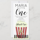 ポップコーンモダンムービーチケットスタイルパーティーインビタ 招待状 (正面)