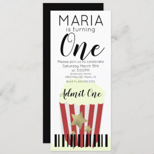 ポップコーンモダンムービーチケットスタイルパーティーインビタ 招待状