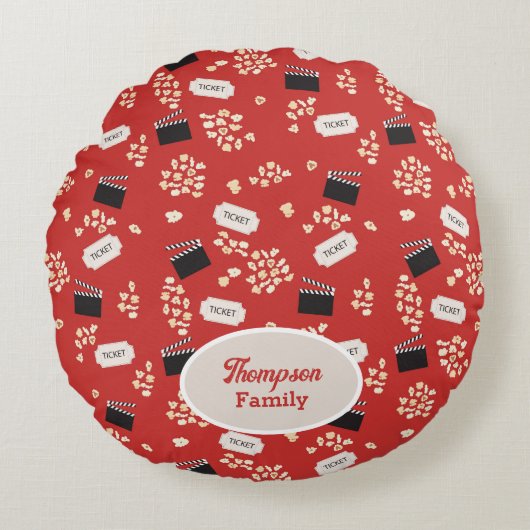 ポップコーンレトロ映画シネマモノグラム ラウンドクッション (正面)