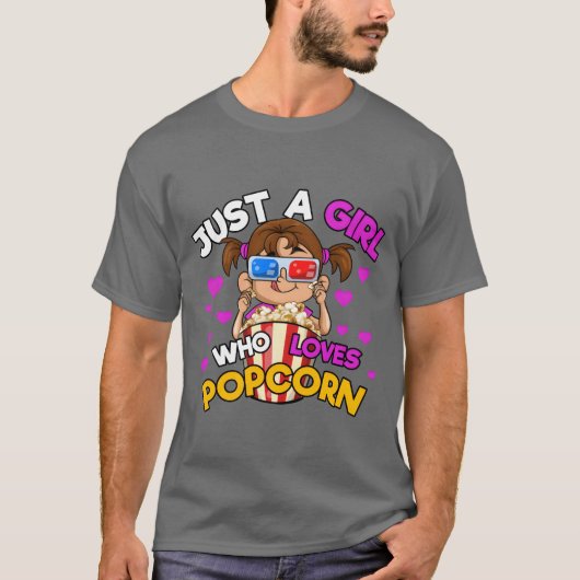 ポップコーン大好き女子の面白いデザイン Tシャツ (正面)