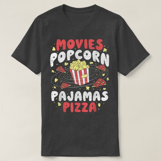 ポップコーン愛好家の映画夜見て Tシャツ (デザイン正面)