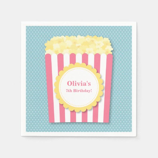 ポップコーン映画の夜の誕生日パーティー用品 スタンダードカクテルナプキン (正面)