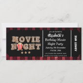ポップコーン映画の夜 誕生日パーティーチケットスタイル 招待状 (正面)