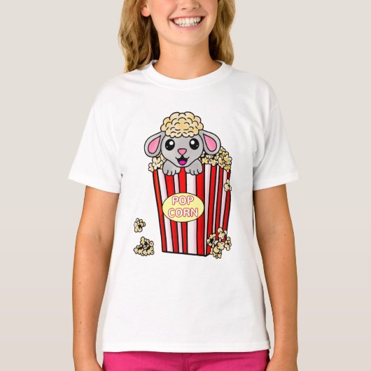 ポップコーン映画の映画がかわいい羊 Tシャツ (正面)