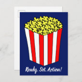 ポップコーン映画テーマの誕生日のパーティの招待状 インビテーションポストカード (正面/裏面)