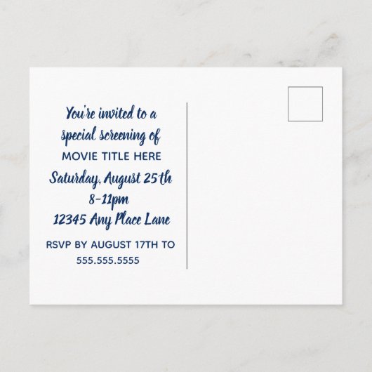 ポップコーン映画テーマの誕生日のパーティの招待状 インビテーションポストカード (裏面)