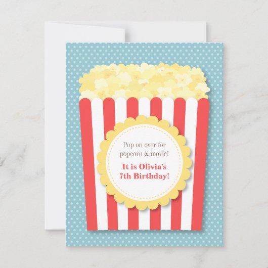 ポップコーン映画夜誕生会上の破裂音 招待状 (正面)