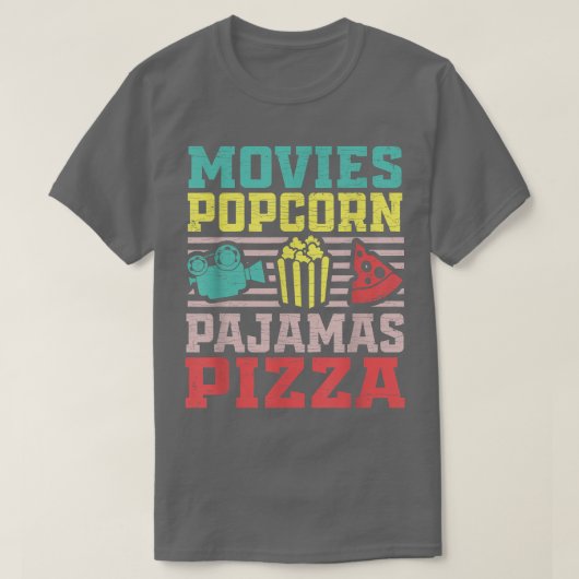 ポップコーン映画愛好家が夜を見る Tシャツ (デザイン正面)