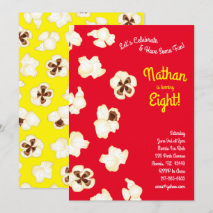 ポップコーン映画館子供の誕生日パーティー 招待状