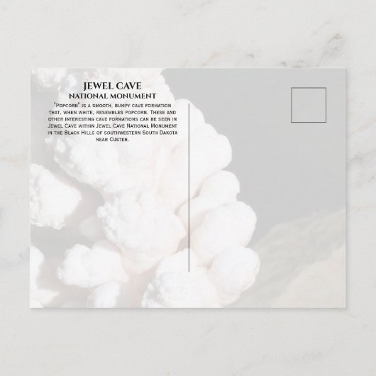 ポップコーン洞窟の形成、ジュエル洞窟、サウスダコタ ポストカード (裏面)