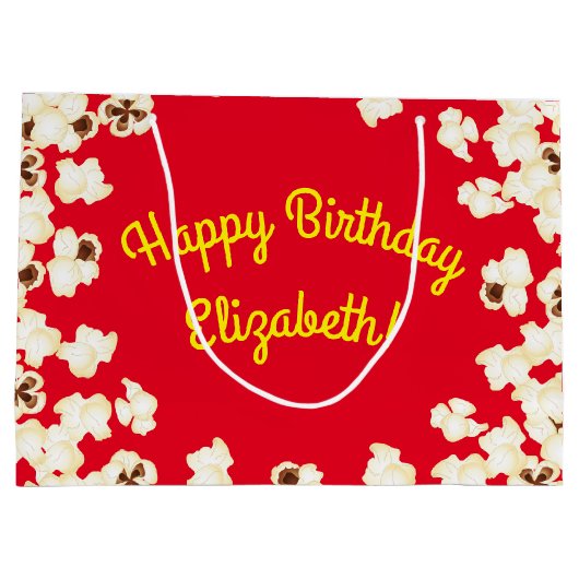 ポップコーン誕生日パーティー映画館 ラージペーパーバッグ (裏面)