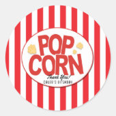 ポップコーン赤と白ストライプの映画党のお願い ラウンドシール (正面)