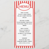 ポップコーン赤と白映画ストライプのテーマパーティー メニュー (正面)