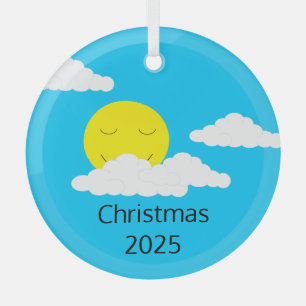 ポップコーン雲で微笑む太陽: ガラスオーナメント