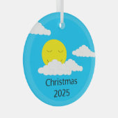 ポップコーン雲で微笑む太陽： ガラスオーナメント (正面右)