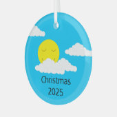 ポップコーン雲で微笑む太陽： ガラスオーナメント (正面左)