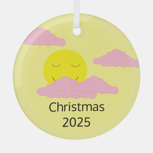 ポップコーン雲と日の出：黄色 ガラスオーナメント (正面)