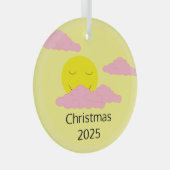 ポップコーン雲と日の出：黄色 ガラスオーナメント (正面右)