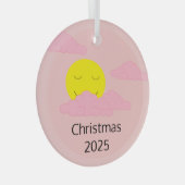 ポップコーン雲と笑顔の太陽:かすんだピンク ガラスオーナメント (正面右)