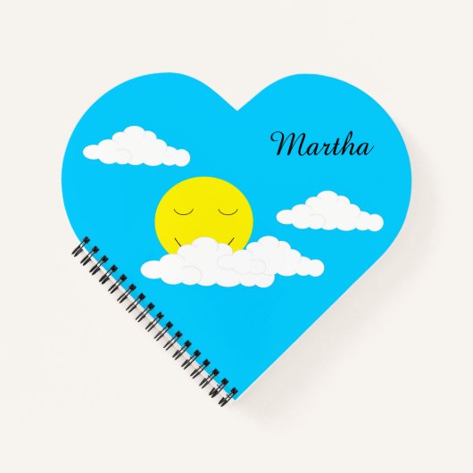 ポップコーン雲と笑顔の太陽:ハート型 ノートブック (正面)
